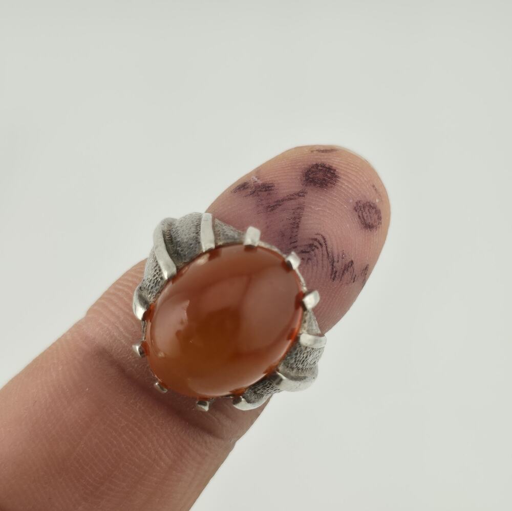 Vintage 925 Sterling Silver Carnelian Cocktail Ring Size 6 Gothic Jewelry